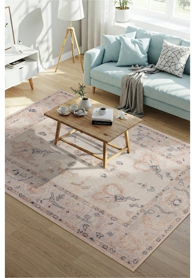 Artloop Relic Krem / Pudra Vintage Dokulu Klasik Desenli Dokuma Tabanlı Şönil Halı Al 510 Krem - Pudra