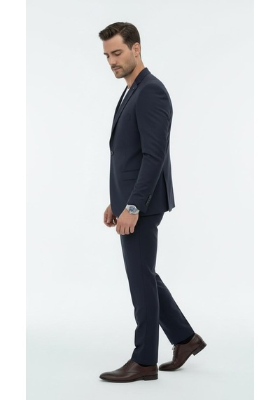 Erkek Slim Fit Mikro Dokulu Takım Elbise Çift Düğmeli Modern Kesim Lacivert
