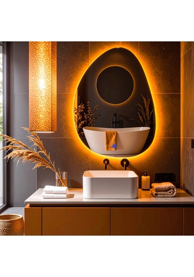 Luno Amber Led'li Lavabo & Banyo Aynası Dokunmatik Sensörlü 100 X 75 Cm Turuncu