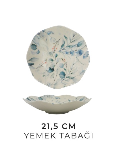 Blue Leafed 18 Parça 6 Kişilik Porselen Yemek Takımı -pasta , Çorba ,yemek , Servis Tabağı