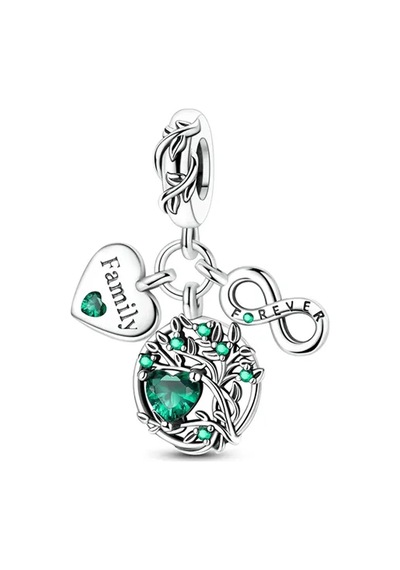 Yeşil Daima Aile Ağacı Sallantılı Charm Gümüş