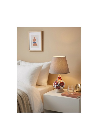 Işık Geçiren Porselen Abajur 46 Cm - Krem, İpek Şapkalı Pa020502s