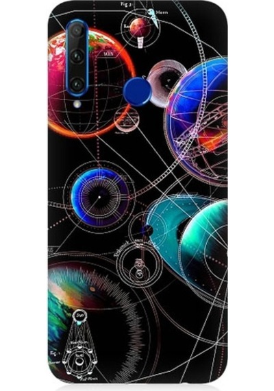 Huawei Honor 20 Lite Uyumlu Sci Fi Gezegenler Ve Vektörler Desenli Silikon Kılıf
