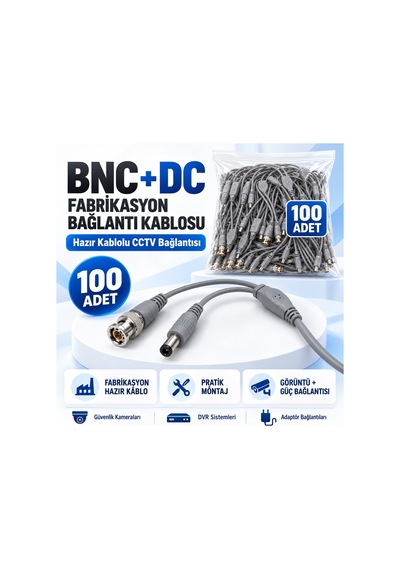 100 Adet Fabrikasyon Bnc + Dc Power Jack Kablolu Cctv Güvenlik Kamera Görüntü Ve Güç Bağlantı Kablos