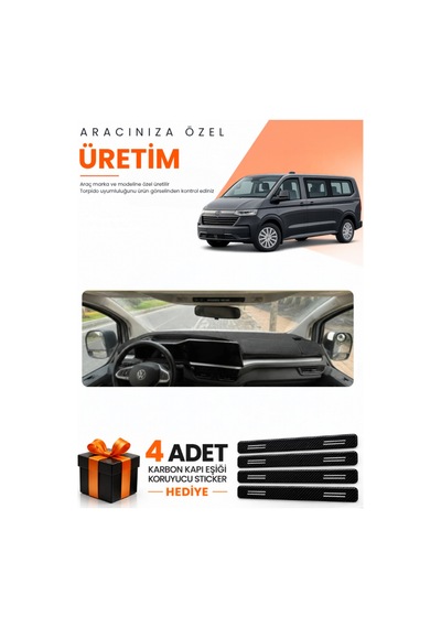 Volkswagen Transporter 2025-sonrası Uyumlu Torpido Koruma Örtüsü Oto Kılıfı - Siyah Gri