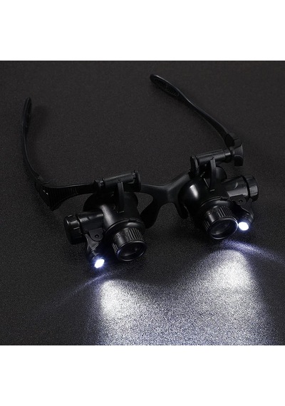 Ayrex 10 X 15 X 20 X 25 X Büyüteç Gözlüğü, Led Kuyumcu Saati Onarımı