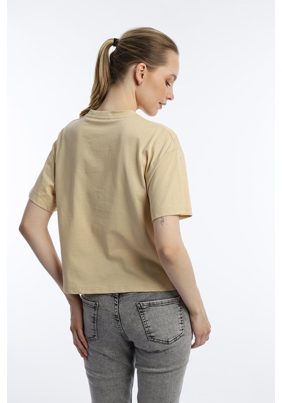 Kadin Oversize Fit Crop Tişört Bej