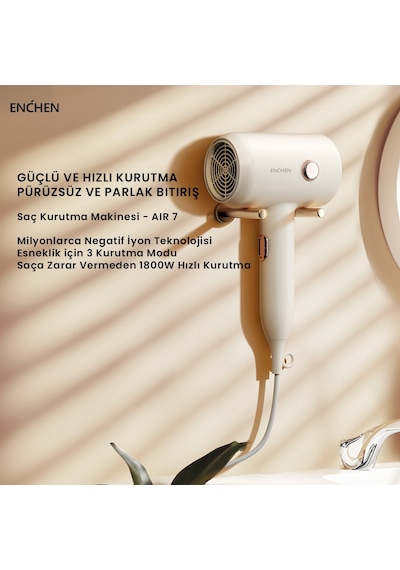 Enchen Air 7 1800 Watt Negatif İyonik Teknoloji 3 Sıcaklık Modlu Saç Kurutma Makinesi
