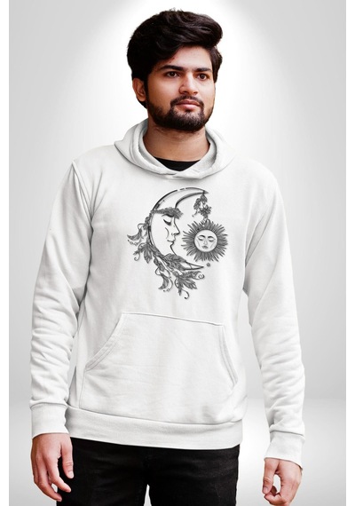 Ay Güneş Astroloji Aşk Estetik Kadın Erkek Beyaz Kapüşonlu Sweatshirt Hoodie Beyaz