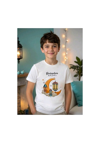 Stil X Ramazan Bayramı Baskılı Erkek Çocuk Tshirt, %100 Pamuklu Kumaş Beyaz-14