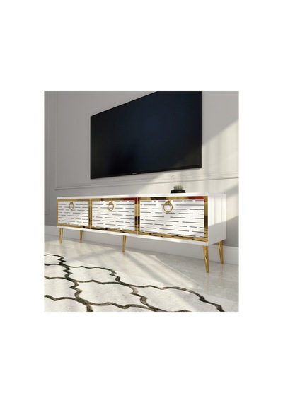 Rami 150 Cm Tv Ünitesi Tv Sehpası Beyaz-altın Beyaz-altın