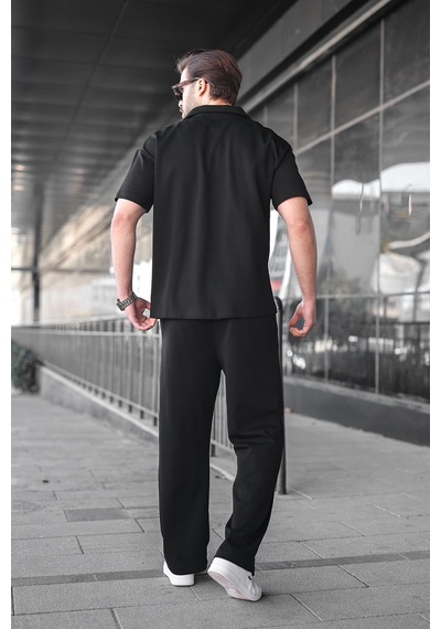 Madmext Siyah Polo Yaka Erkek Alt Üst Takım E7356 Siyah
