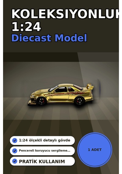 Diecast Metal 1/24 R34 Gtr Model Araba - 14 Yaş Ve Üzeri Koleksiyon İçin Tekli Paket Bx-313407