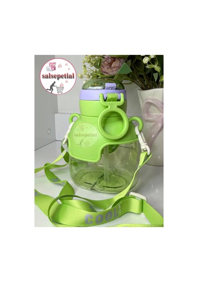 Ayıcık Su Matarası Ayıcıklı Suluk Figürlü Su Şişesi Ayıcık Matara Askılı Pipetli Matara 750ml Yeşil