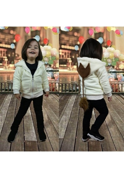 Quzucuk Kids 3 Çınar Kız Çocuk Kapşonlu Kışlık Peluş Ceket Kemik