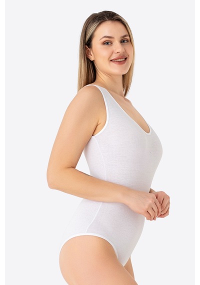 Arma Yıldız Beyaz 2'li Kadın Çıtçıtlı Atlet / Body Kalın Askılı Pamuklu Likralı beyaz