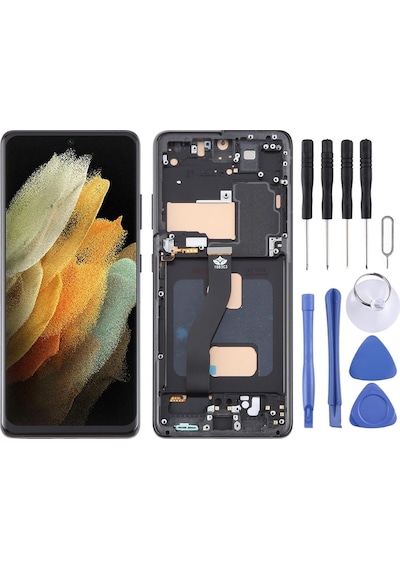 Samsung Galaxy Uyumlu  S21 Ultra Oled Lcd Ekran Dokunmatik Full Çıtalı Siyah Sm-g998