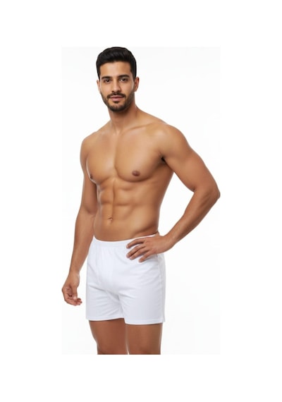 Enmodaiçgiyim 7 Adet Beyaz %100 Pamuk Rahat Kesim Erkek Paçalı Külot Boxer