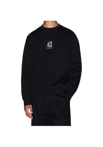 Armani Exchange Erkek Regular Fit Nakışlı Yazı Logolu Sweatshirt - Siyah Black Beauty