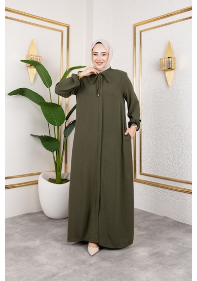 Nevayla Moda Salaş Kesim Aerobin Kumaş Ferace / Haki - F137