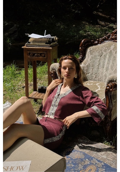 Verymoda Şerit Detaylı Scuba Süet Fermuarlı Ceket F1971 Bordo