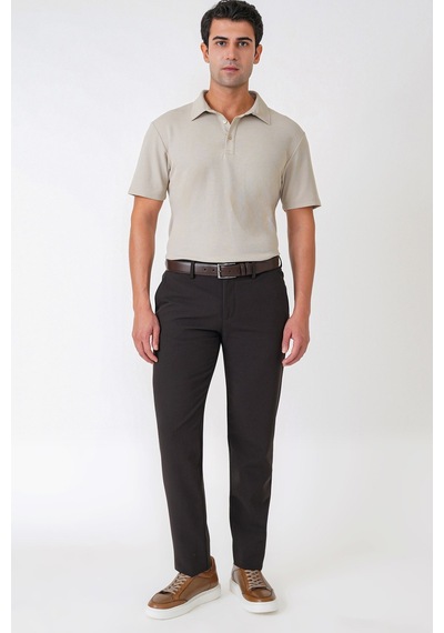 Comfort Fit Yan Cepli Esnek Pamuklu Kahverengi Pantolon P 1234