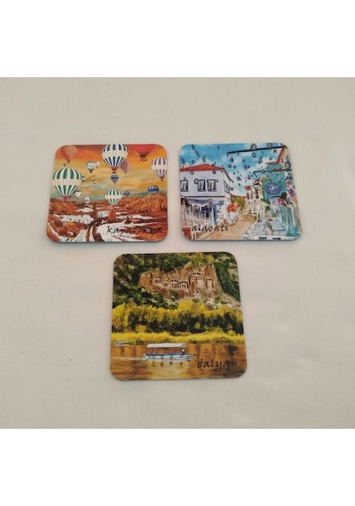 Giftsturkiye Bardak Altlığı Magnet Hediyelik İstanbul 9,5x9,5 Cm Çok Renkli