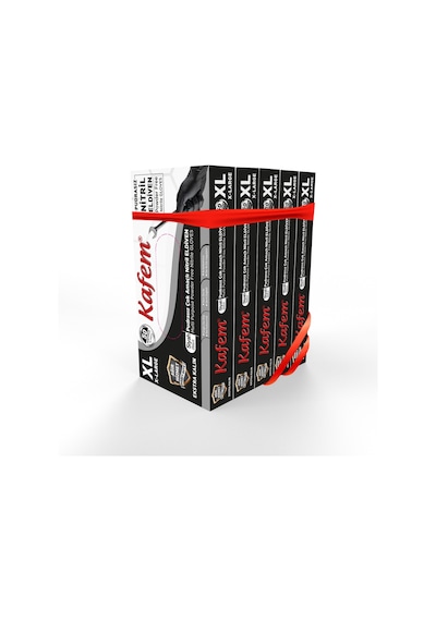 Kafem Siyah Nitril Eldiven Pudrasız Ekstra Kalın (XL) 50 Li X 5 Paket