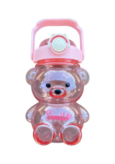 Smile Ayıcıklı Şeffaf Renkli 800 Ml Matara Su Şişesi Pembe Plastik Diğer