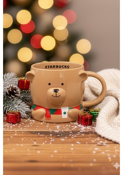 Barista Ayıcık Tasarımlı Kahverengi Kupa Mug 355 Ml Kahverengi