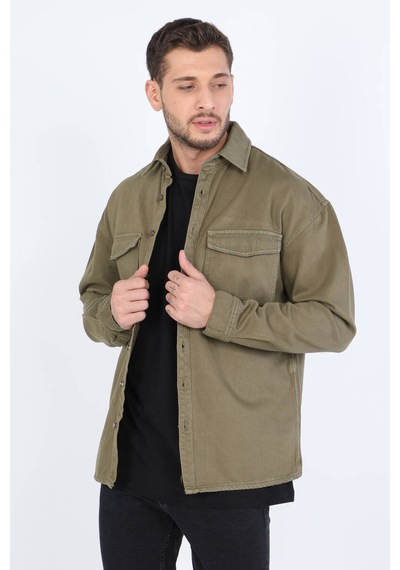 Erkek Oversize Jean Gömlek Haki 001