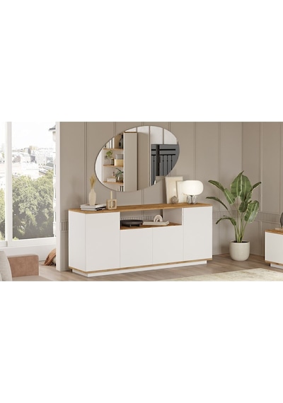 Aven Konsol 4 Kapaklı Raflı 180cm Çam-beyaz Ave15-aw Atlantik Çam - Beyaz