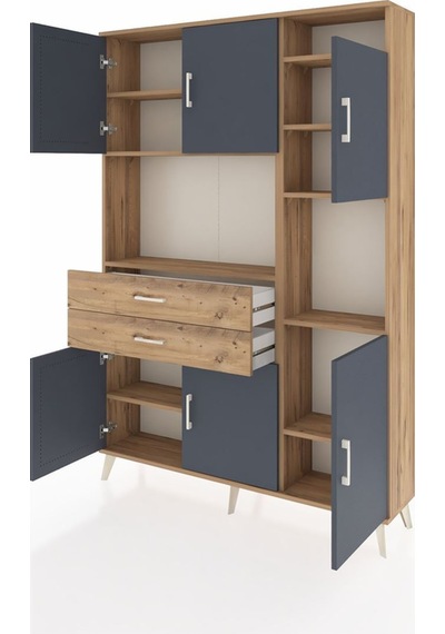 Arges Dolap 9 Raflı 2 Çekmeceli 6 Kapaklı 132x30x195 Çam-antrasit/çam Antrasıt/atlas Çam