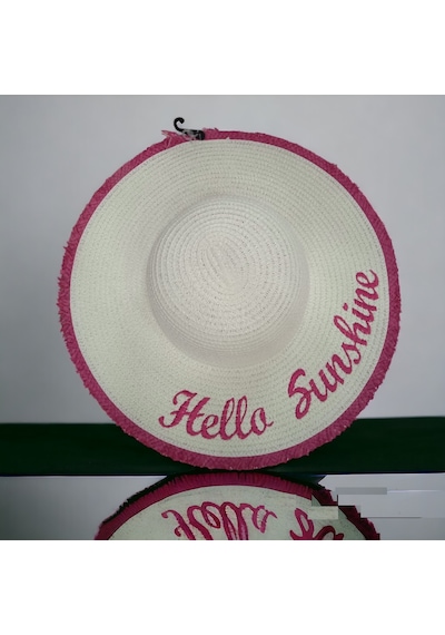 Kadın Hasır Plaj Şapkası Natural Beige Sute Bucket Hat Plaj Havuz Bej
