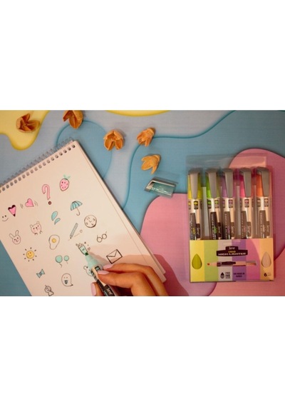 Likit Fosforlu Kalem - Pastel Renkler - 6lı Set Turkuaz
