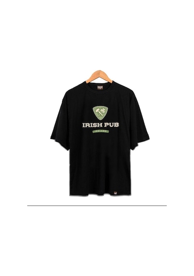 Flood Of Style Erkek Siyah Irısh Pub Baskılı Oversize Bisiklet Yaka Tshirt