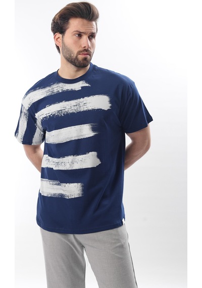 Madmext Lacivert Baskılı Regular Fit Erkek T-shirt E7107 Lacivert