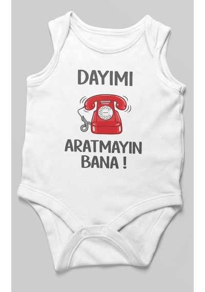 Morivokids Dayımı Aratmayın Bana Sıfır Kollu Bebek Zıbını %100 Pamuk Beyaz