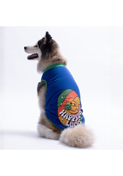Mavi Happy Go Büyük Köpek Tişörtü - Köpek Kıyafeti 15 Kg-45 Kg