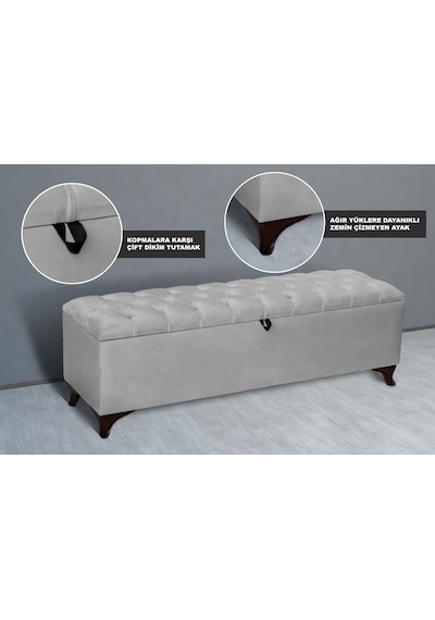 Vetra Sandıklı Bench Puf, Beyaz Beyaz