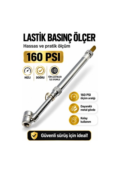 Lastik Basınç Ölçer 160 Psı Metal Gövde Hassas Hava Basınç Ölçüm