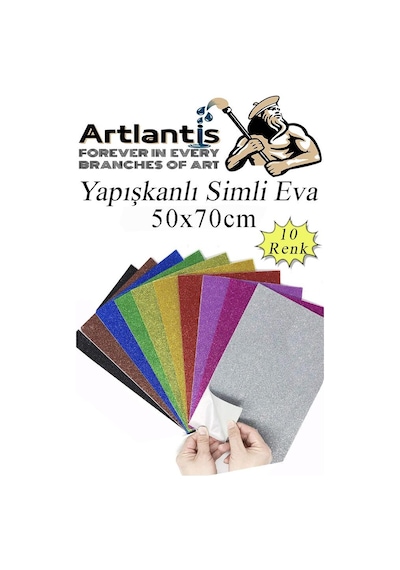 Simli Yapışkanlı Eva 50x70 Cm 10 Renk 1 Paket Simli Yapışkanlı Eva Süngeri 10'lu Okul Kreş Anasınıfı Elişi Etkinlikleri