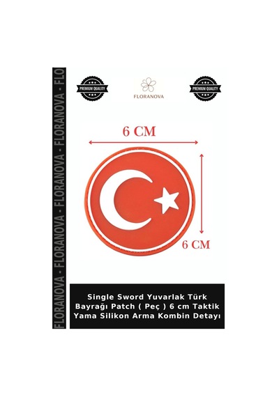 Floranova Single Sword Yuvarlak Türk Bayrağı Peç 6 Cm Taktik Yama Silikon Arma Kombin Detayı Çok Renkli