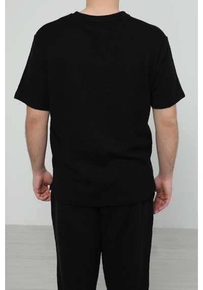Hscstore Erkek Bisiklet Yakalı Siyah Tişört- 8440-siyah Siyah