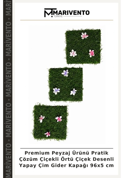 Premium Peyzaj Ürünü Pratik Çözüm Çiçekli Örtü Çiçek Desenli Yapay Çim Gider Kapağı 96x5 Cm Çok Renkli