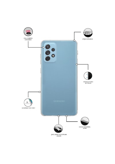 Samsung Galaxy Uyumlu A72 Kılıf Kamera Korumalı Tıpalı Şeffaf Silikon Kapak