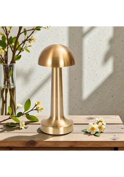 Şarj Edilebilir Dokunmatik Mantar Masa Lambası Led Işıklı Dekoratif Gece Lambası 3 Işık Modu Lambader Gold