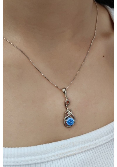 Chavin Topaz Sol Anahtarı Zirkon Taşlı Gümüş Kolye Eu88