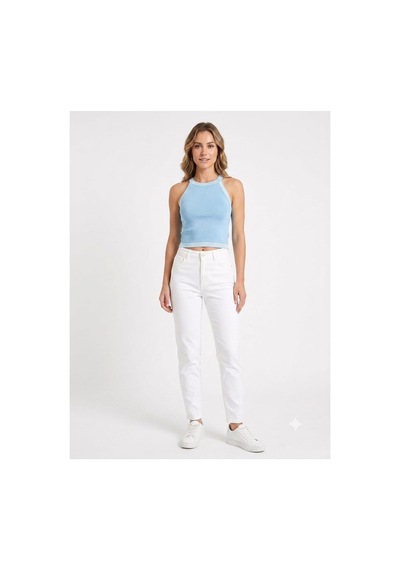 Onno Style Women Kolsuz Askılı Halter Yaka Triko Kadın Bluz Mavi
