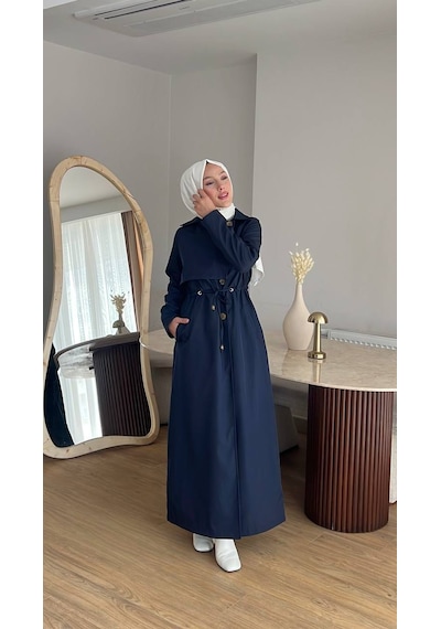 Esra Butik78 Şık Kesim Astarlı Trençkot Kendi Kumaşından Kemerli Tesettür Model Lacivert Esra Butik78 Şık Kesim Astarlı Trençkot Kendi Kumaşından Kemerli Tesettür Model Lacivert